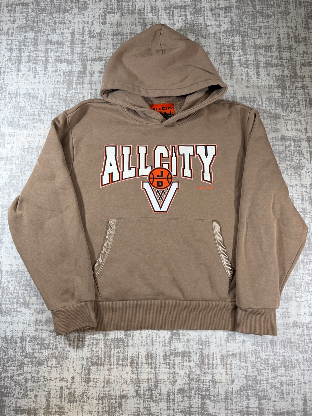 Just Don Men's Taupe AllCity Pullover Hoodie with Graphic Chest Logo size L